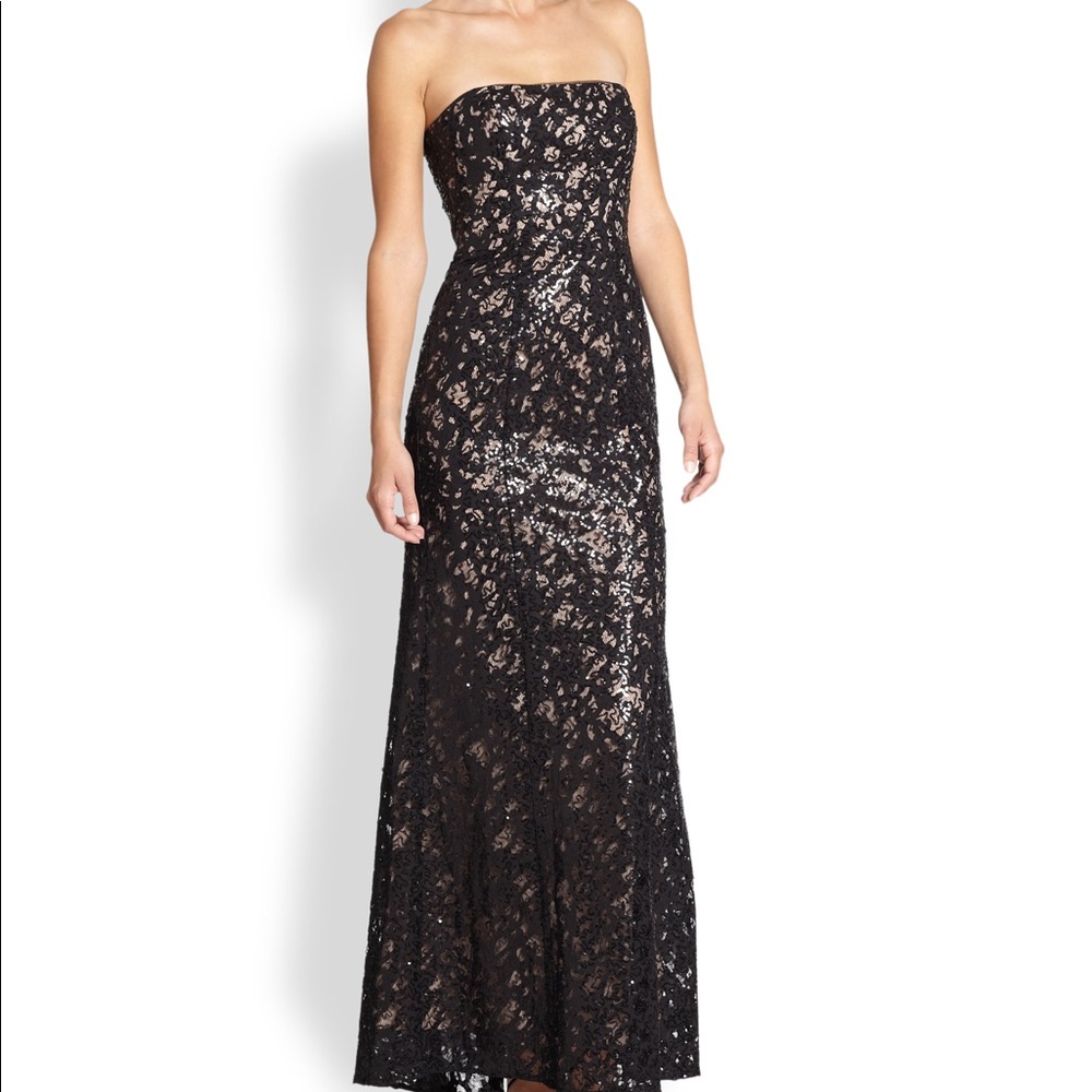 BCBG MaxAzria Natasha Sequin Lace Black Gown Dress